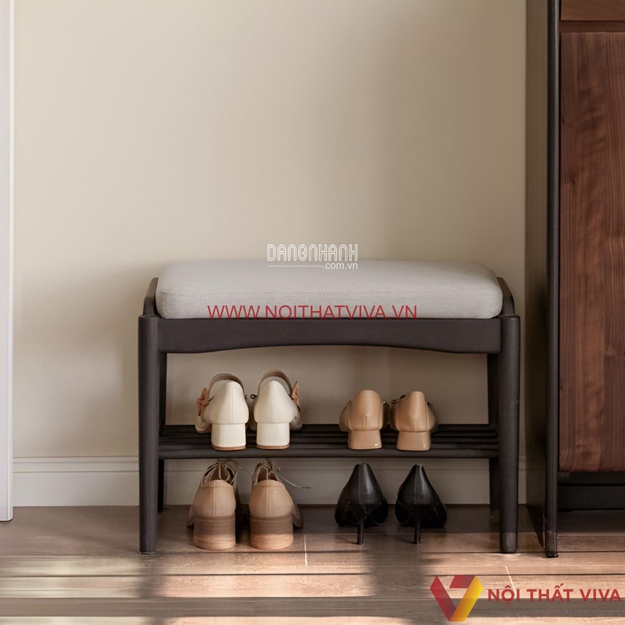 Kệ Để Giày Dép Kết Hợp Ghế Ngồi Nhỏ Gọn Bằng Gỗ Sồi Tự Nhiên
