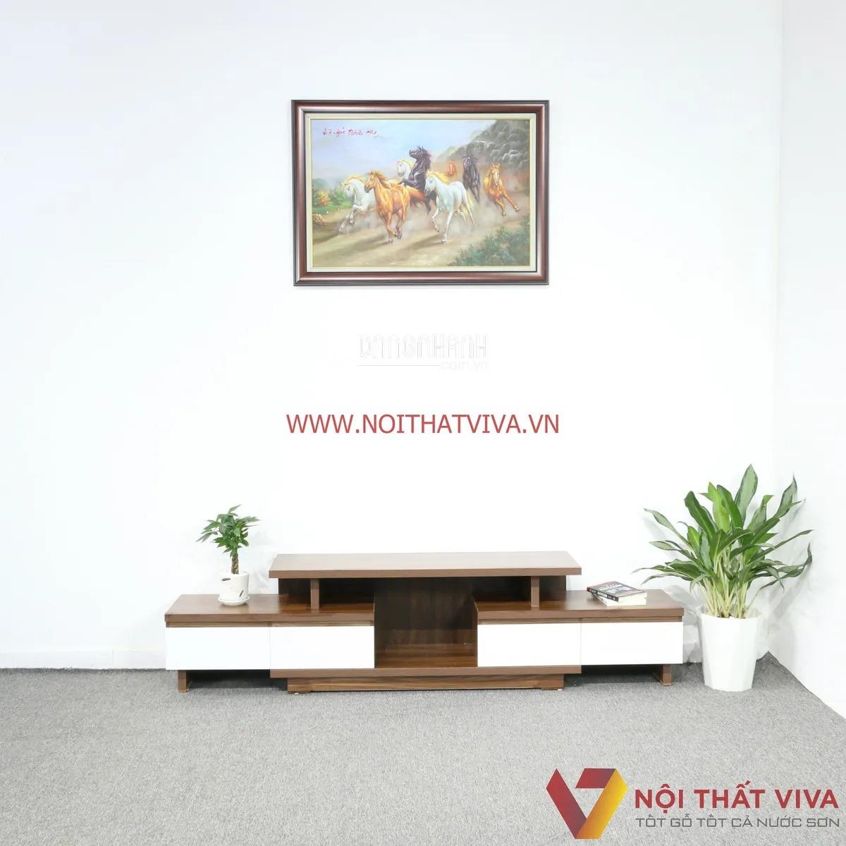 Kệ Tivi Gỗ Công Nghiệp MDF Cánh Trắng Màu Óc Chó Đẹp Hiện Đại