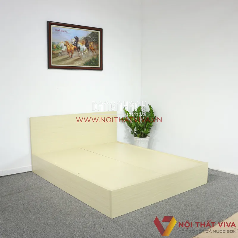  Giường Ngủ Bệt Gỗ MDF Melamine Màu Vàng Kem Đẹp Giá Rẻ
