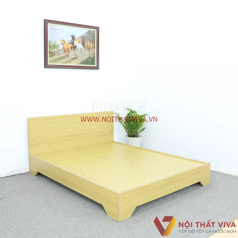 Mẫu Giường Ngủ Gỗ MDF Melamine Chân Cao Màu Vàng