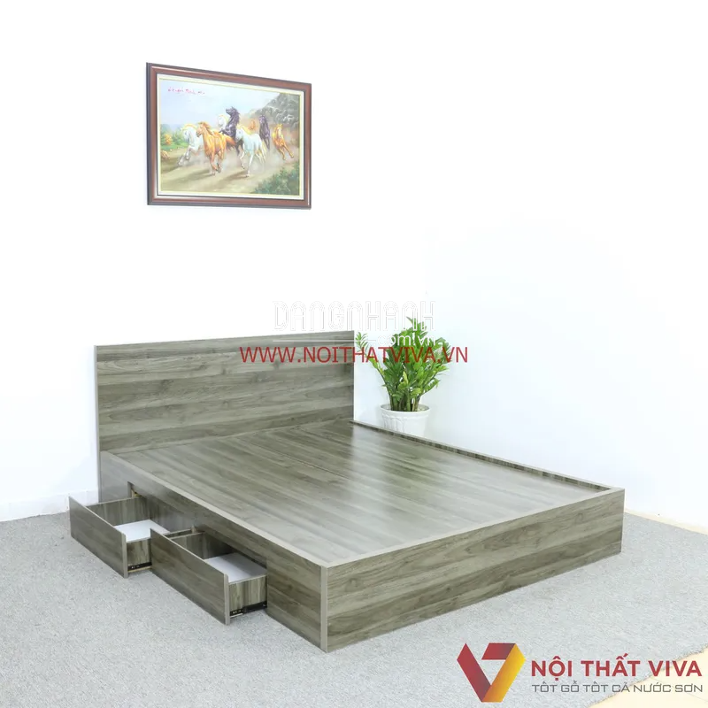  Giường Ngủ Có Hộc Kéo Gỗ MDF Phủ Melamine Cao Cấp Màu Xanh Rêu