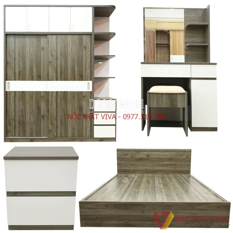  Bộ Phòng Ngủ Giường Hộc Kéo Tủ Kịch Trần Màu Xanh Rêu Cao Cấp