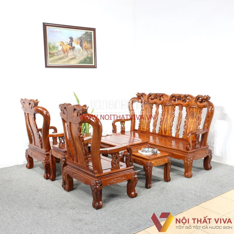  Bộ Salon Gỗ Hương Chạm Đào 6 Món Tay 10