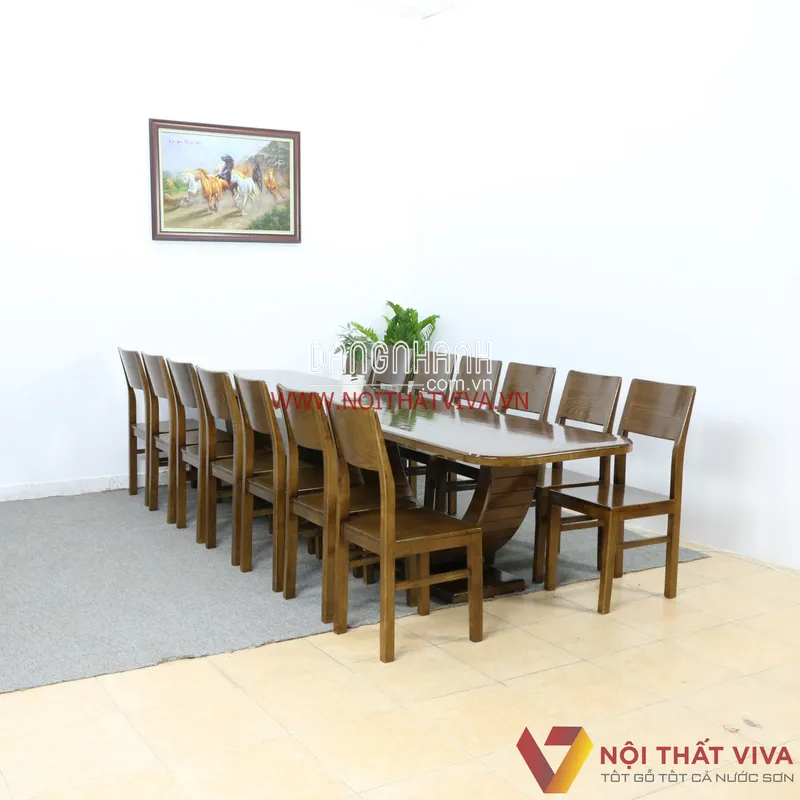  Bộ Bàn Ăn Cỡ Lớn 14 Ghế Gỗ Sồi Nga Sơn Màu Óc Chó Sang Trọng Tinh Tế