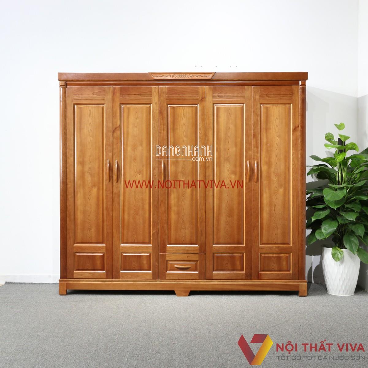 Tủ Quần Áo Gỗ Xoan Đào 5 Cánh Tự Nhiên Bền Đẹp Giá Rẻ