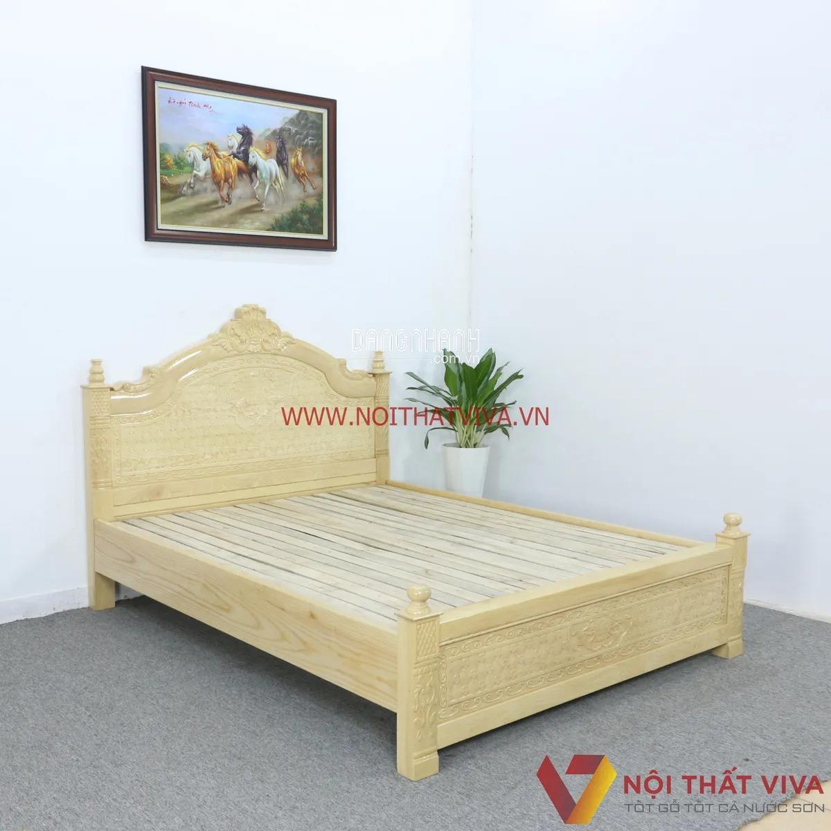 Giường Sồi Nga Tân Cổ Điển Chạm Hoa Văn Cao Cấp Đẹp Giá Rẻ