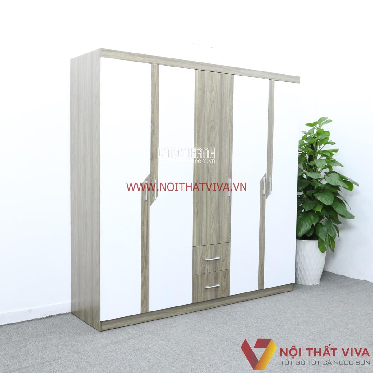 Tủ Gỗ Công Nghiệp 5 Cánh Màu Nết Phối Trắng Chỉ Đối Xứng Đẹp Hiện Đại