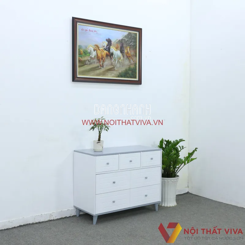  Tủ Quần Áo Gỗ Cho Trẻ Em Chân Cao Màu Trắng Phối Tím 7 Hộc Kéo Gọn Đẹp
