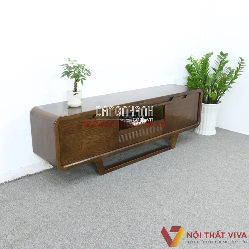 Kệ Tivi Gỗ Sồi Nga Màu Óc Chó Bo Góc Hiện Đại Đẹp Giá Rẻ