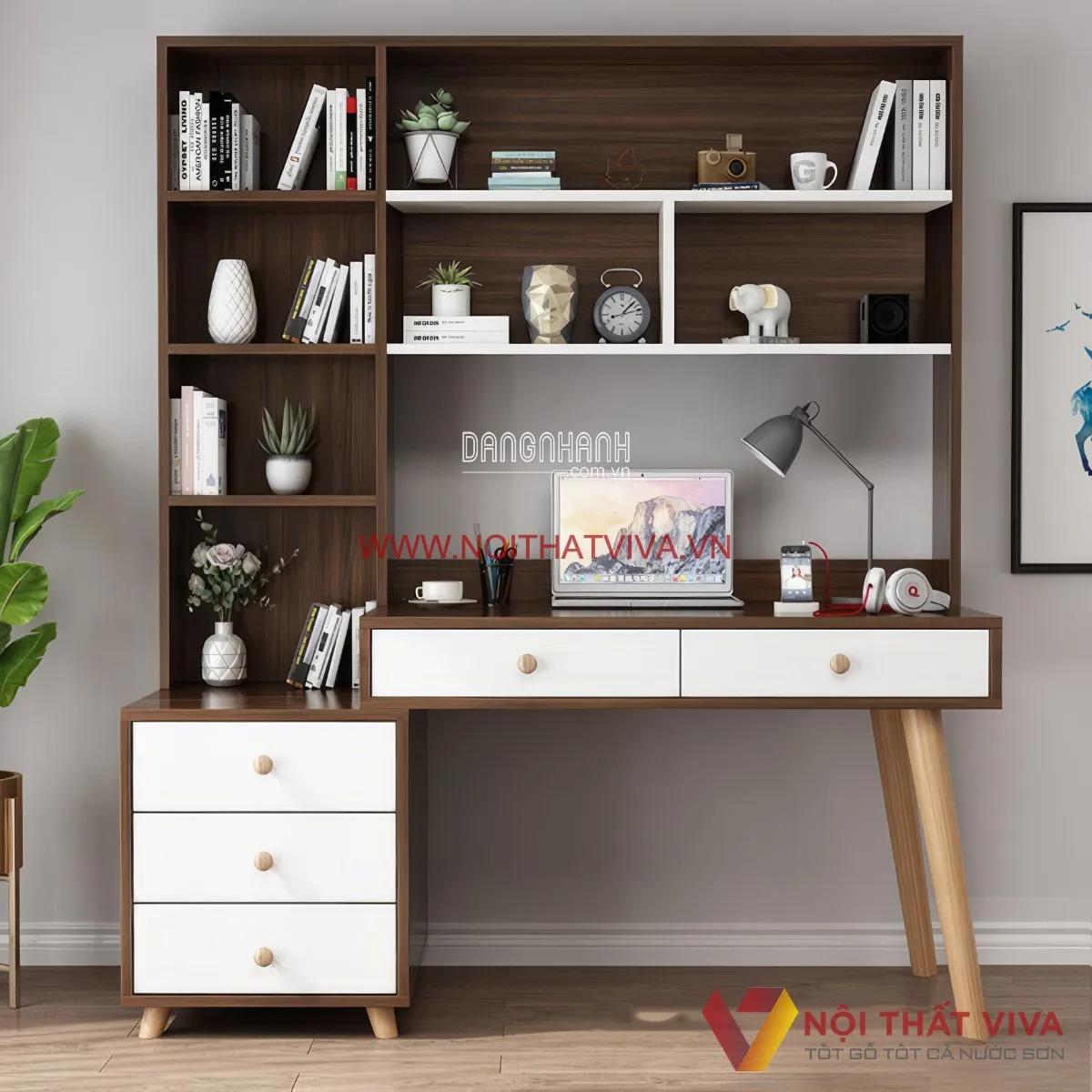 Bàn Học Gỗ MDF Phủ Melamine Có Kệ Sách Và Tủ Đồ Chất Lượng Giá Rẻ