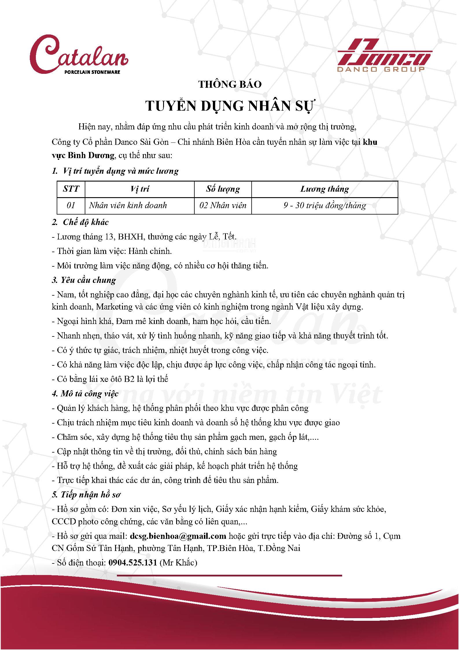 Tuyển dụng 02 NV Kinh Doanh và 01 Tài xế B2/C (Đi làm ngay)