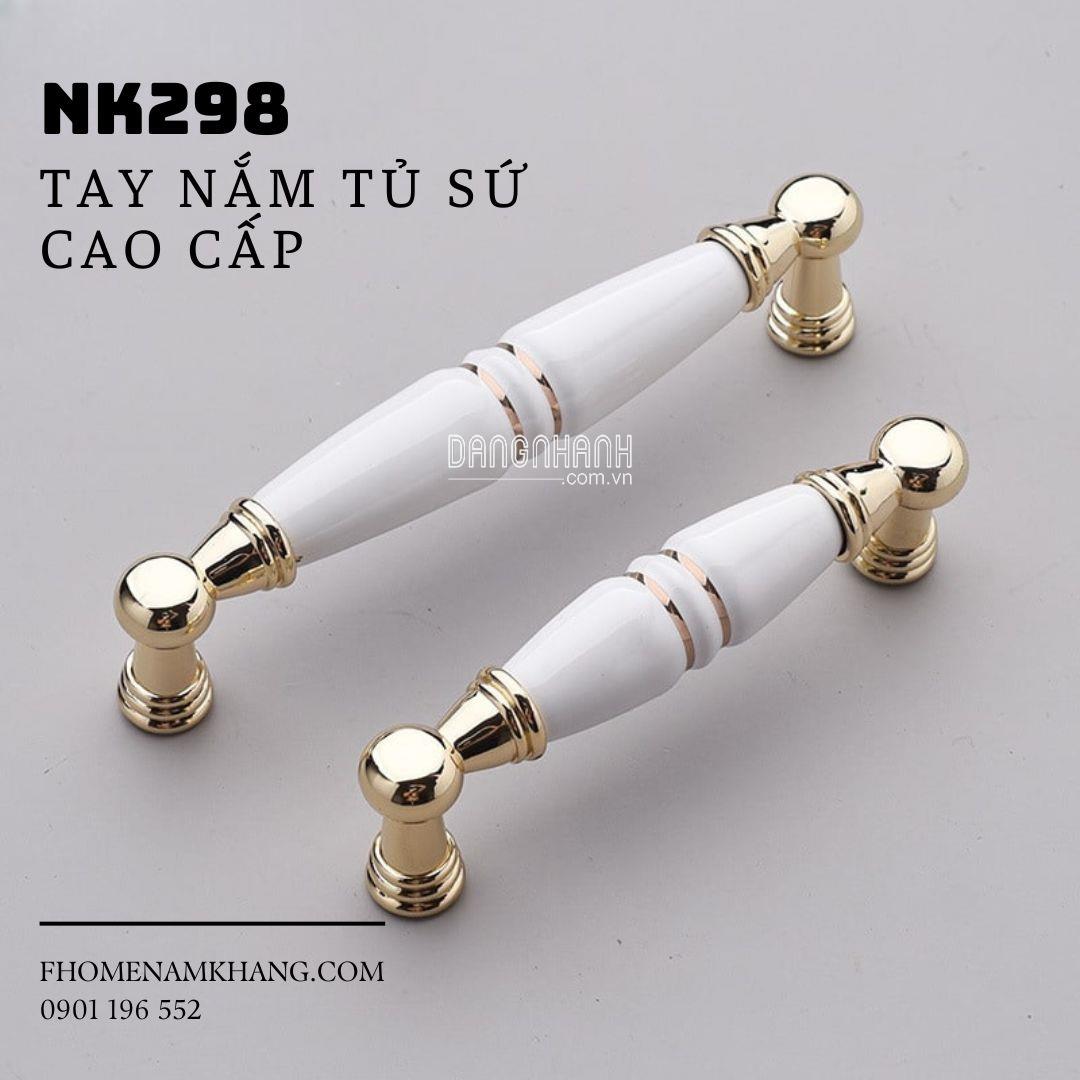 Tay nắm cửa tủ phối sứ trắng đế vàng NK298 | Zalo 0901 196 552