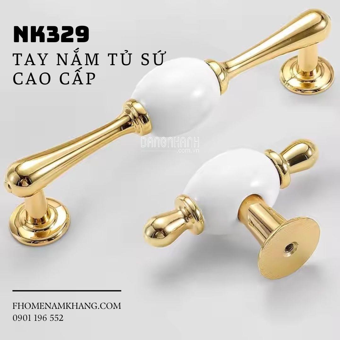 Tay nắm tủ sứ trắng phối đế vàng NK329 | Zalo 0901 196 552
