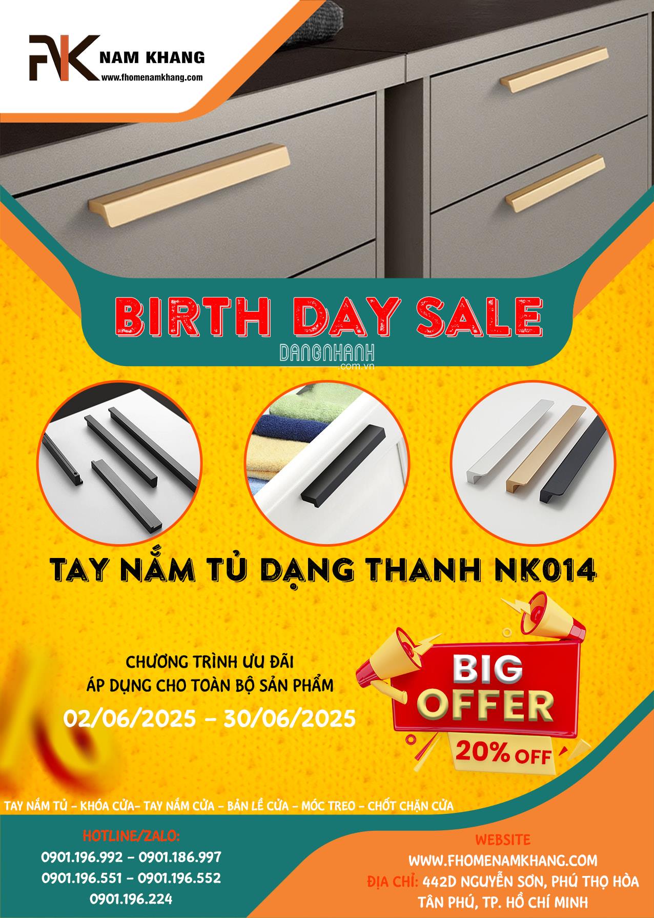 Tay nắm tủ dạng thanh NK014 - Ưu đãi 20% toàn bộ sản phẩm