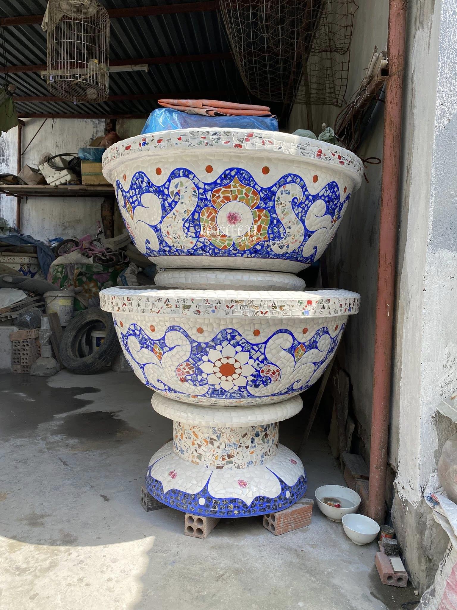 Chậu khảm miểng , cẩn miểng chén dĩa , đắp sành sứ thủ công mỹ nghệ Thủ Đức